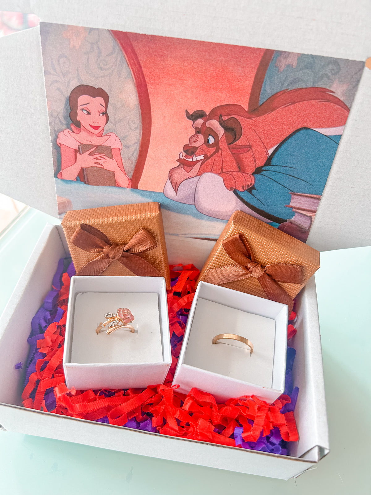 Set de anillos Bella y Bestia Dorado