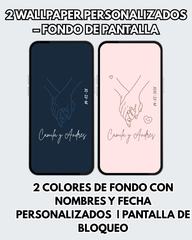 2 Wallpaper Personalizados con Nombre y fecha | 2 Colores Modelo Manos